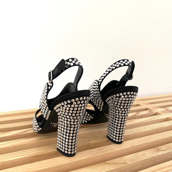 PRADA - Crystal Block Heel Open Toe Pump - Picture 6 of 15